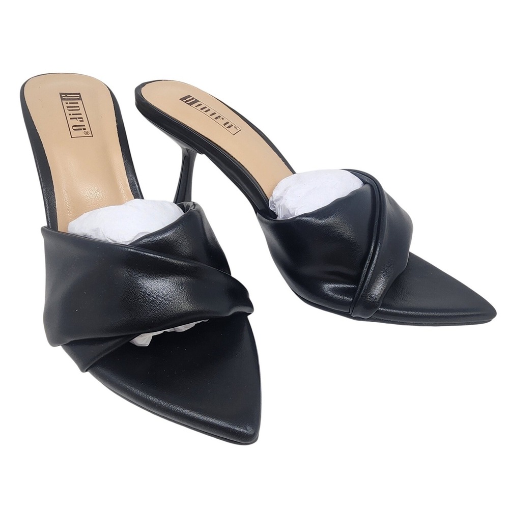 IDIFU Womens Black Twisted Strap Pointed Toe Mule Stiletto Heels Size 7.5‎ NEW